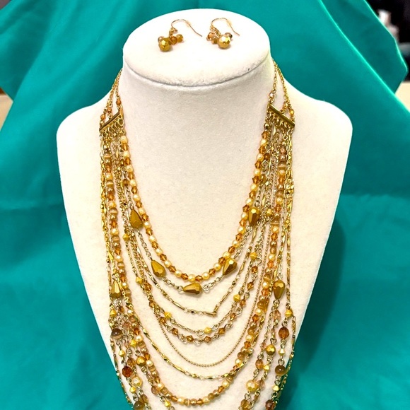 Avon Jewelry - Vintage Avon, Luxurious Golden, Multistrand, Necklace & Earrings Set NIB